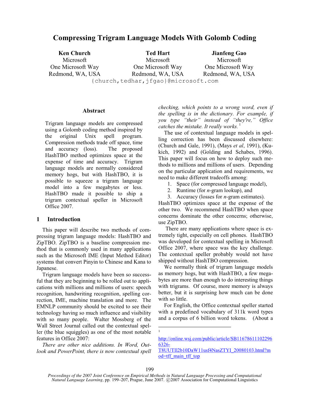 Compressing Trigram Language Models with Golomb Coding