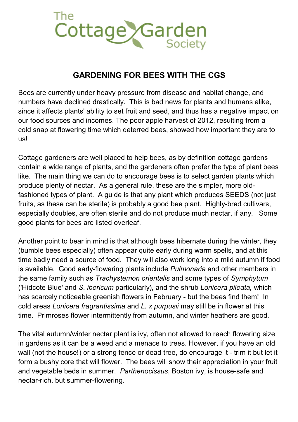 Gardening for Bees with the Cgs