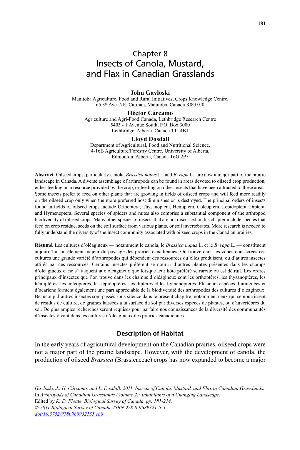 Chapter 8 Insects of Canola, Mustard, and Flax in Canadian Grasslands