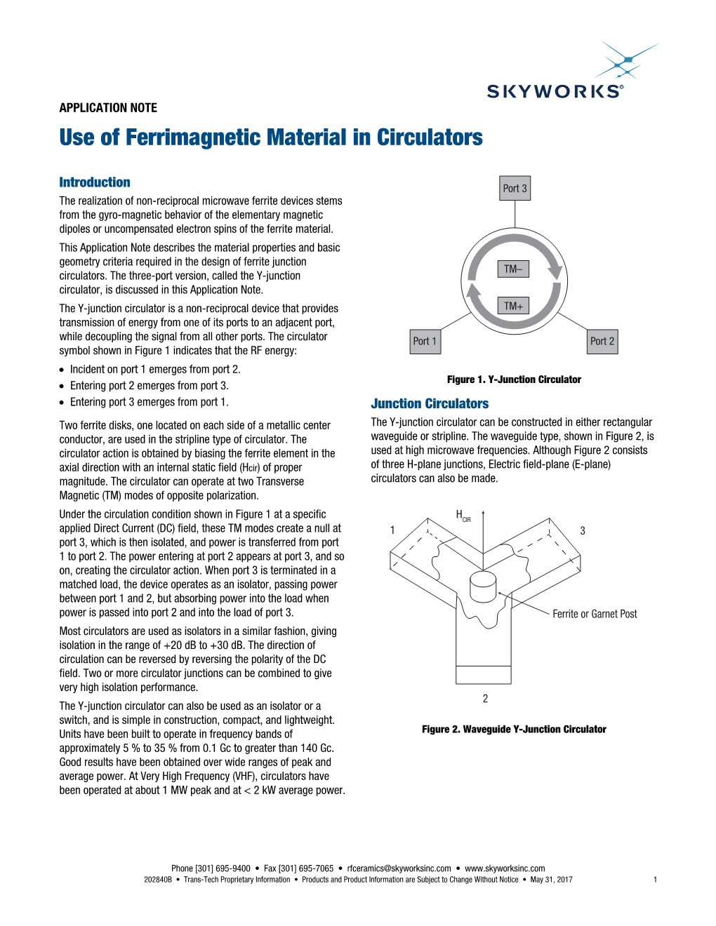 Application Notes Use of Ferrimagnetic Material in Circulators
