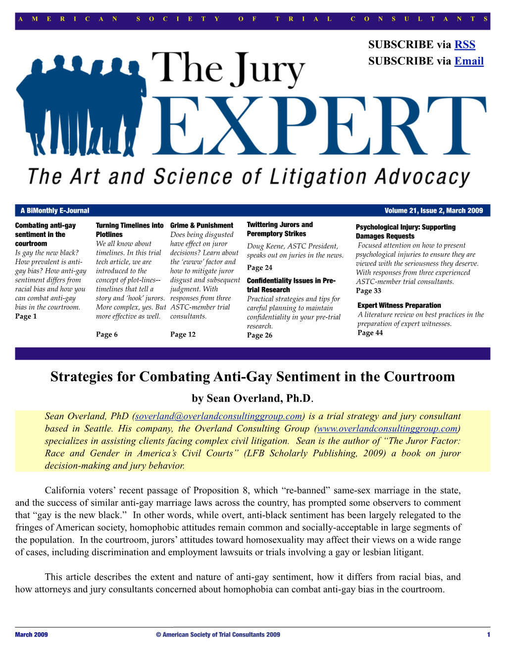 Strategies for Combating Anti-Gay Sentiment in the Courtroom by Sean Overland, Ph.D