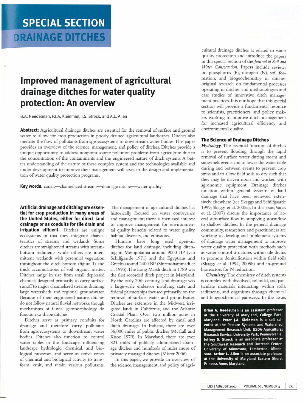 Improved Management of Agricultural Drainage Ditches for Water Quality Protection