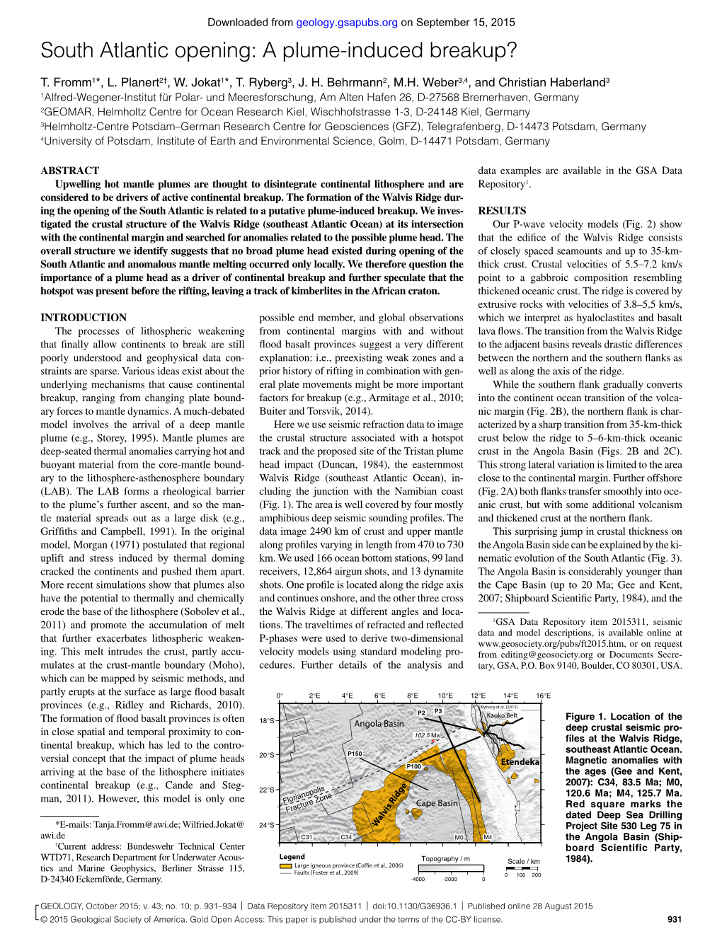 Fromm, T., L. Planert, W. Jokat, T. Ryberg, J. H. Behrmann, M.H. Weber, and Christian Haberland, South