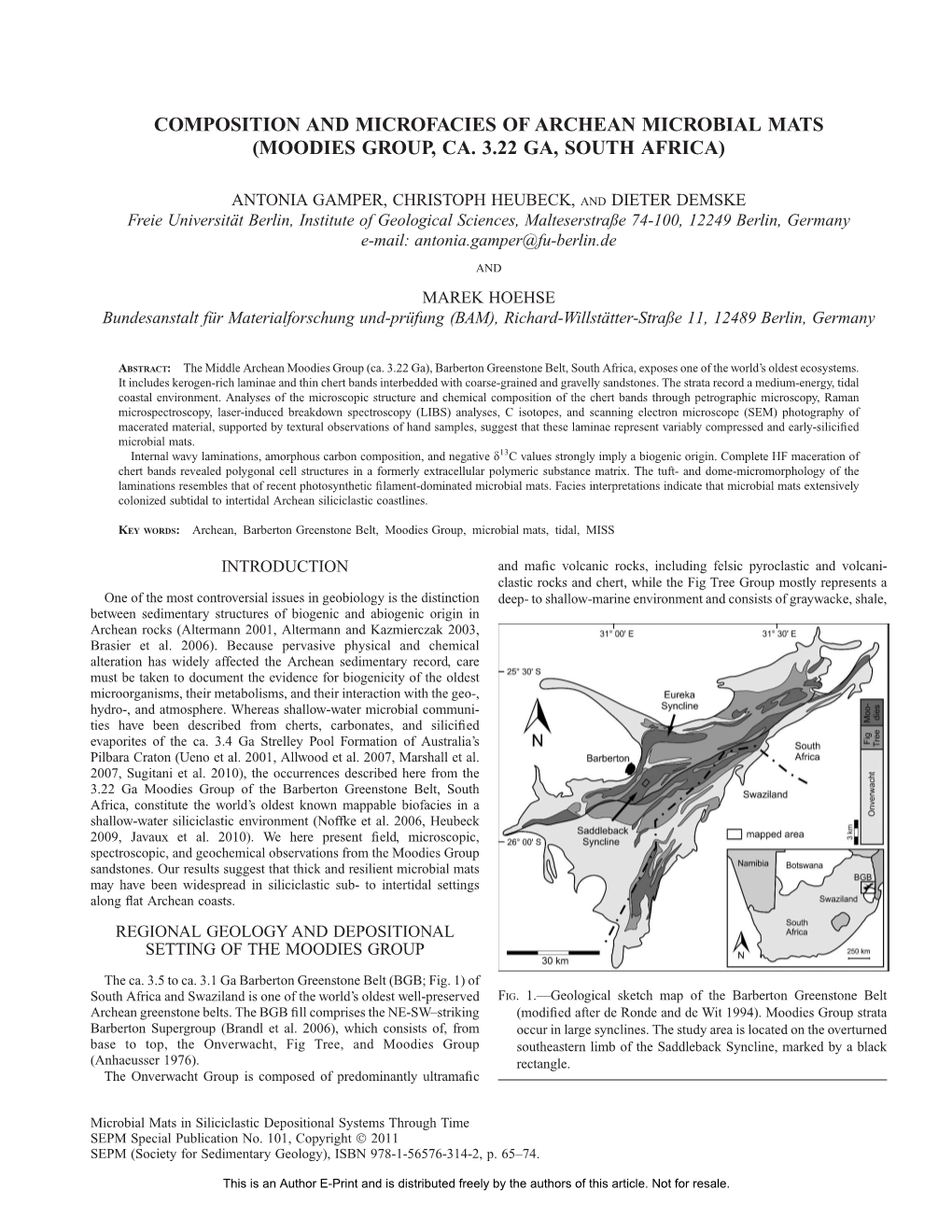 Composition and Microfacies of Archean Microbial Mats (Moodies Group, Ca