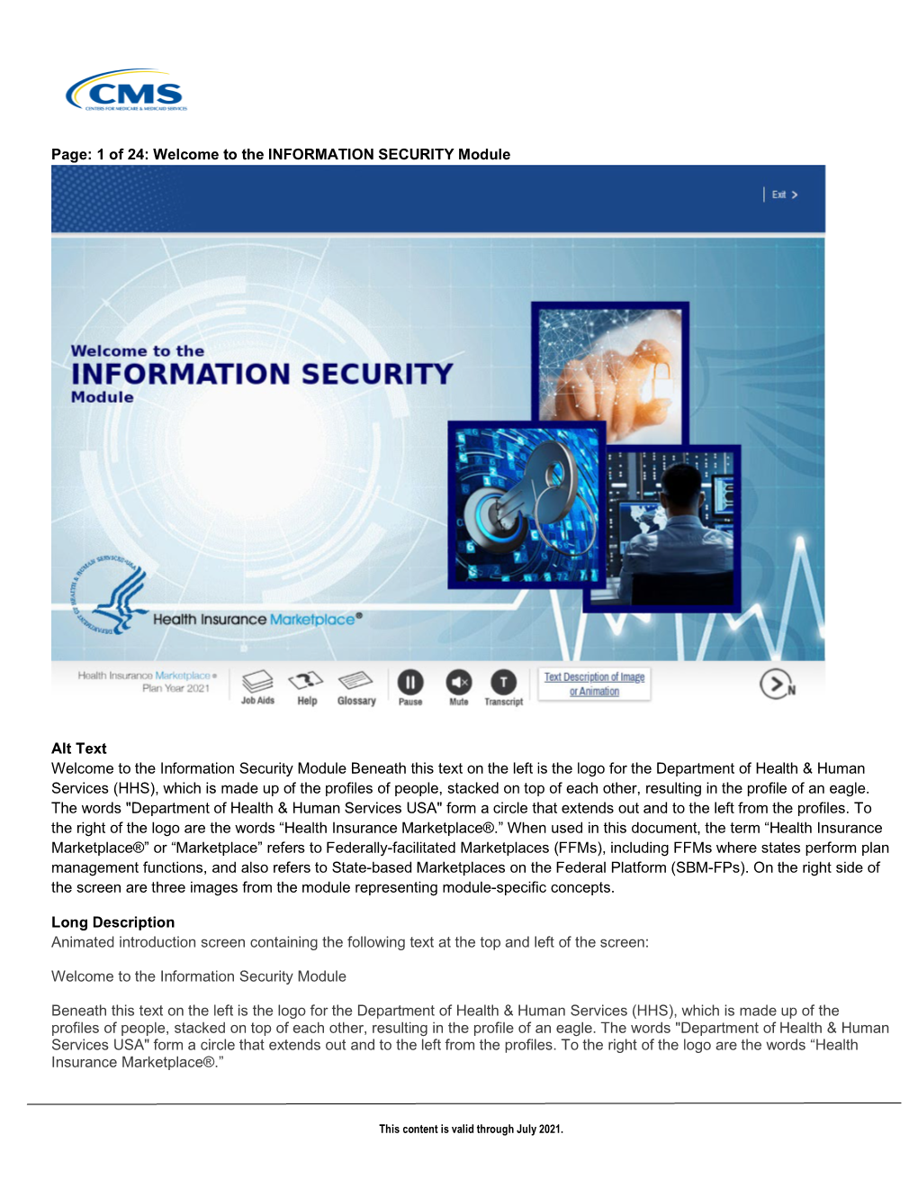 Page: 1 of 24: Welcome to the INFORMATION SECURITY Module