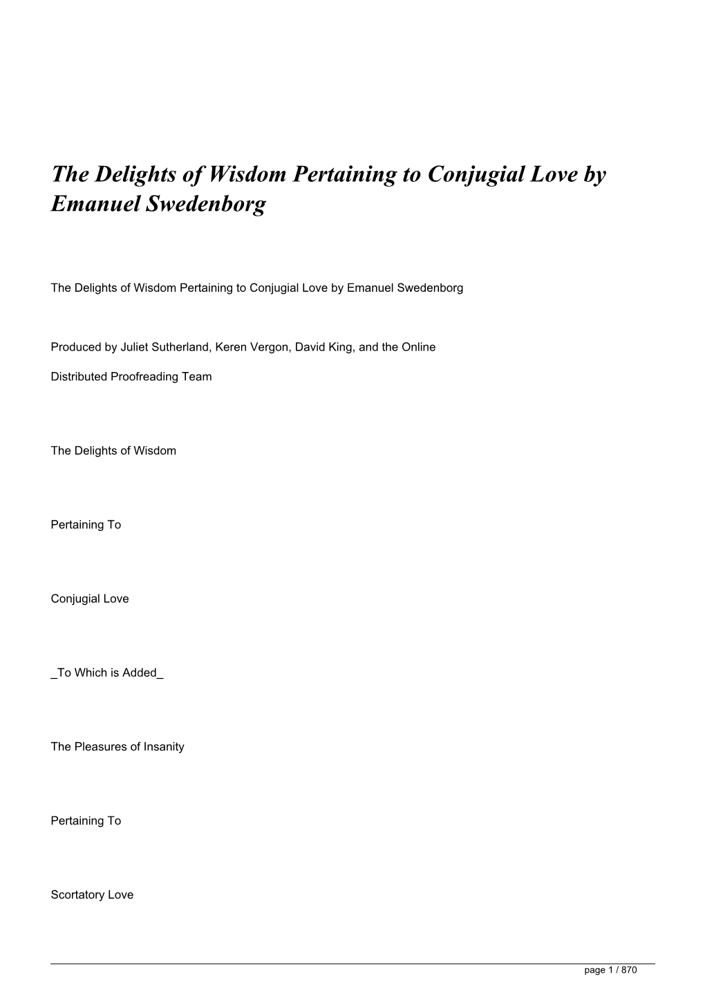 The Delights of Wisdom Pertaining to Conjugial Love by Emanuel Swedenborg