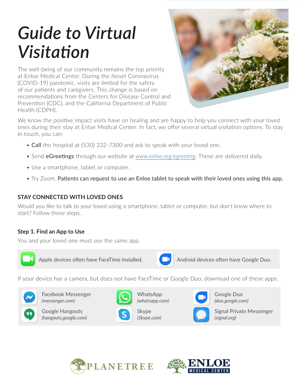 Guide to Virtual Visitation the Well-Being of Our Community Remains the Top Priority at Enloe Medical Center
