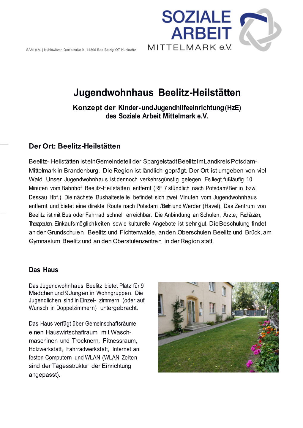 Jugendwohnhaus Beelitz-Heilstätten Konzept Der Kinder- Und Jugendhilfeeinrichtung (Hze) Des Soziale Arbeit Mittelmark E.V