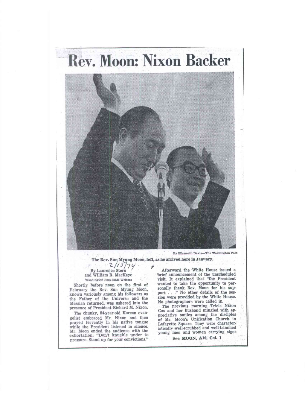 Rev. Moon: Nixon Backer