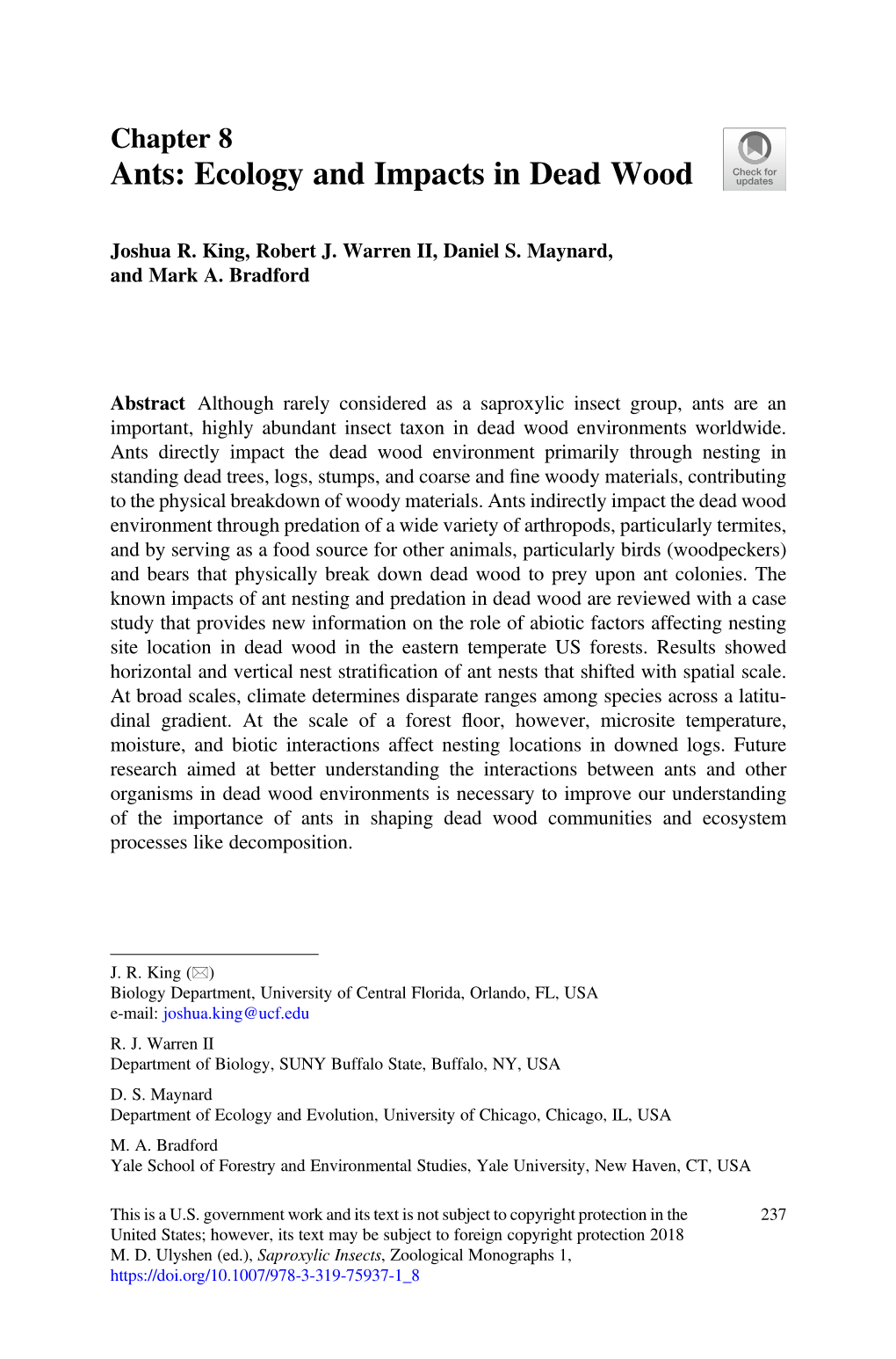 Ants: Ecology and Impacts in Dead Wood