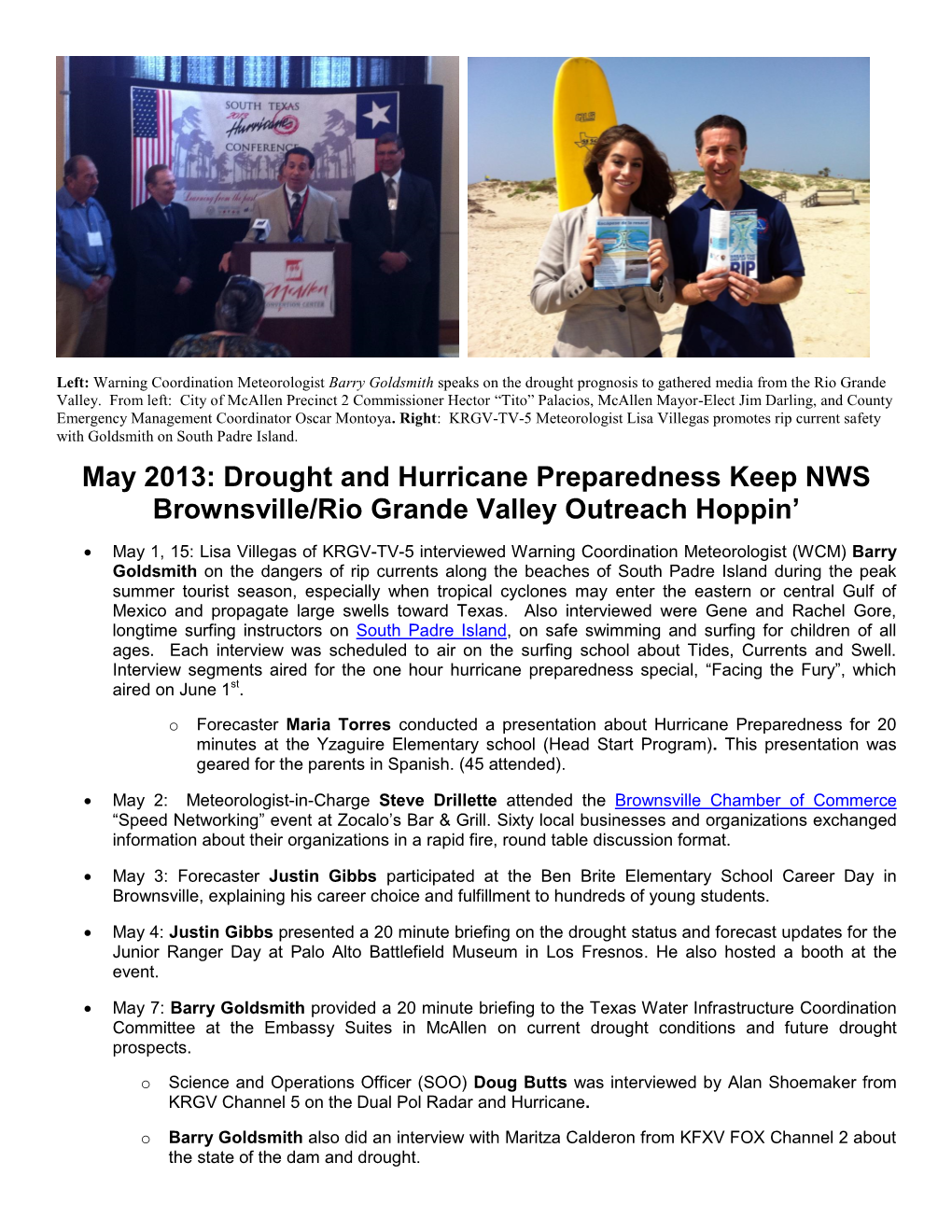 May 2013: Drought and Hurricane Preparedness Keep NWS Brownsville/Rio Grande Valley Outreach Hoppin’