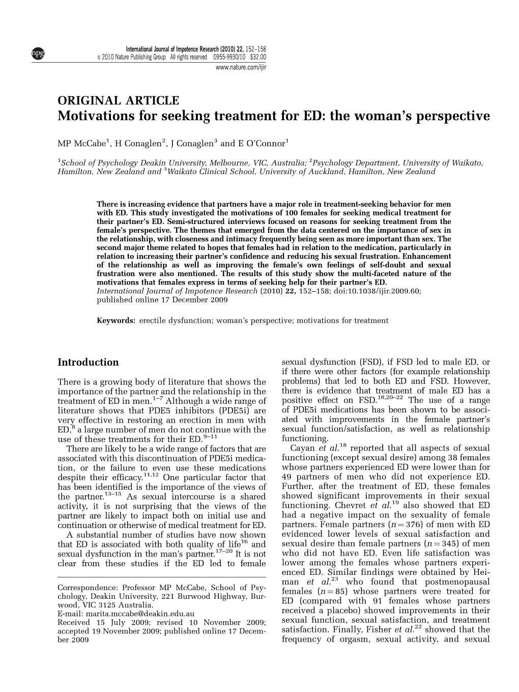 Motivations for Seeking Treatment for ED: the Woman’S Perspective