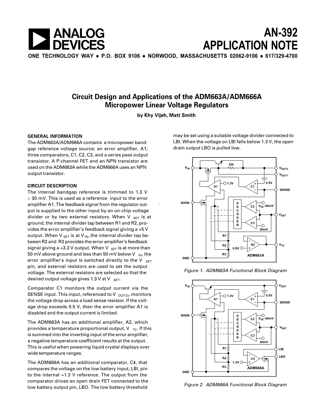 Circuit Design and Applications of the ADM663A/ADM666A Micropower Linear Voltage Regulators by Khy Vijeh, Matt Smith