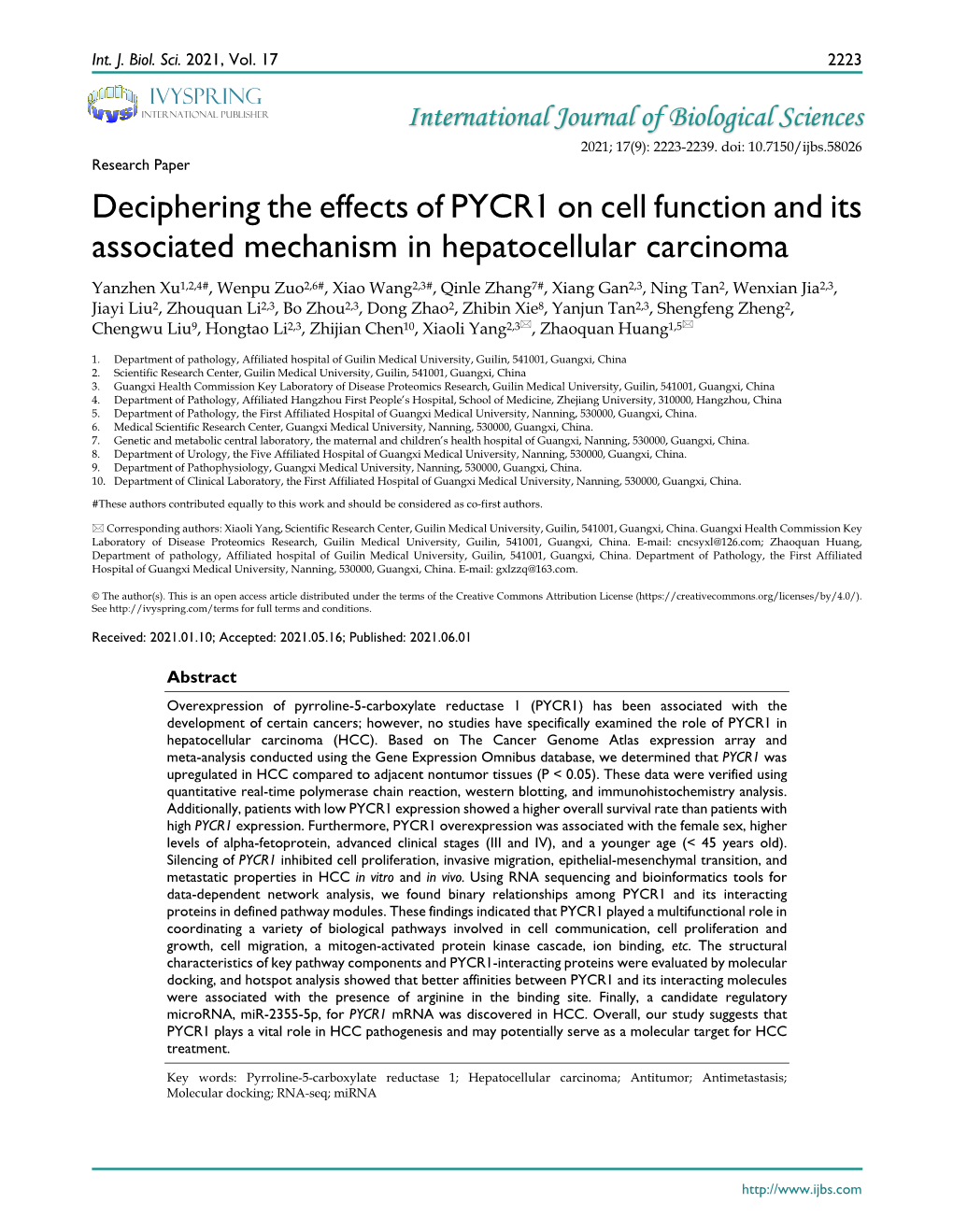 Deciphering the Effects of PYCR1 on Cell Function and Its Associated