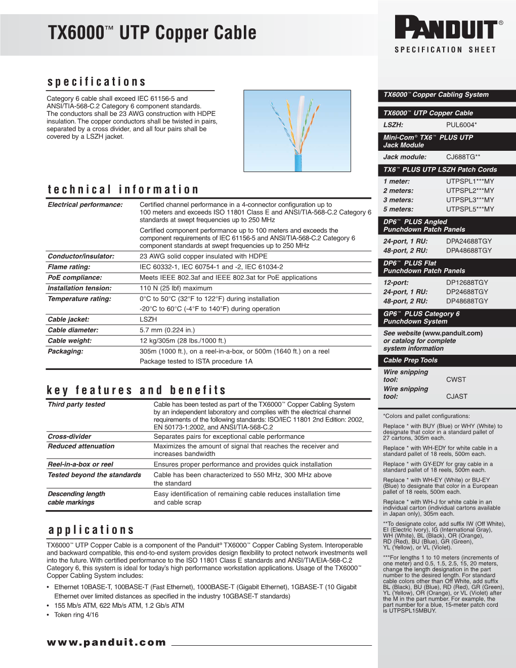 PUL6004 TX6 UTP Copper Cable