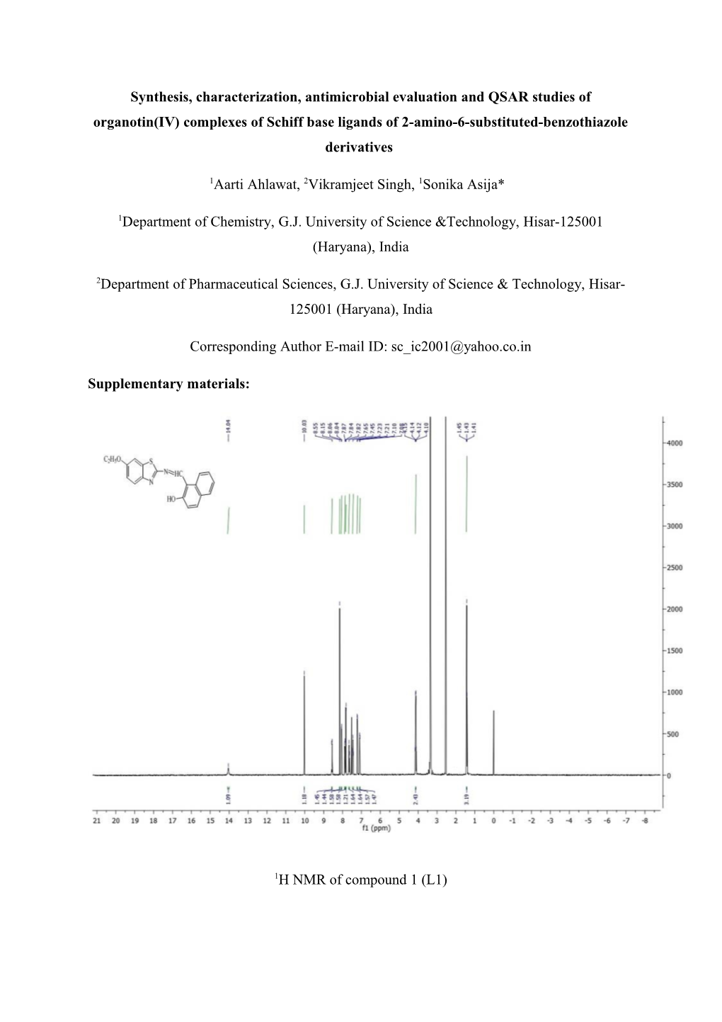 Synthesis, Characterization, Antimicrobial Evaluation and QSAR Studies of Organotin(IV)