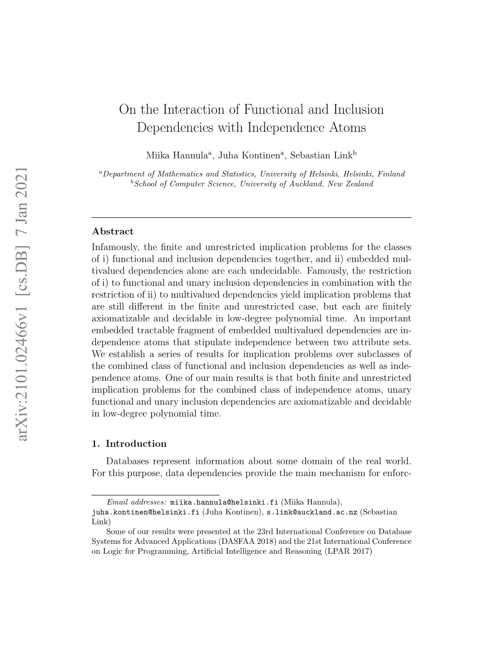 On the Interaction of Functional and Inclusion Dependencies With