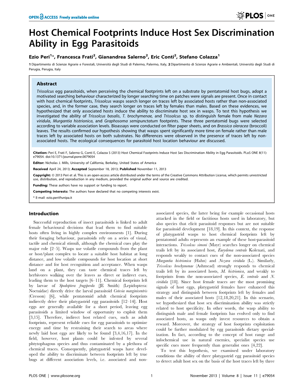 Host Chemical Footprints Induce Host Sex Discrimination Ability in Egg Parasitoids