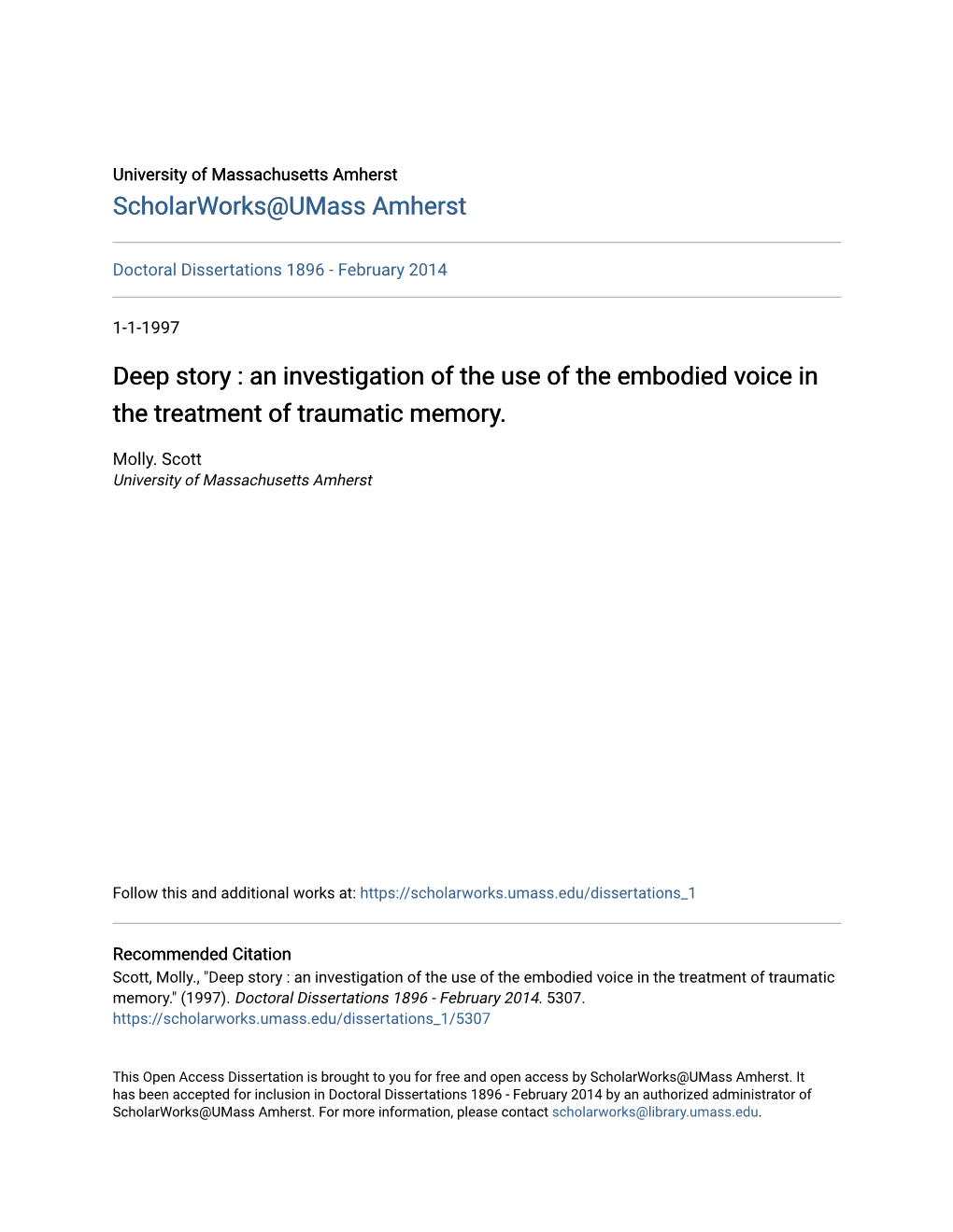 Deep Story : an Investigation of the Use of the Embodied Voice in the Treatment of Traumatic Memory