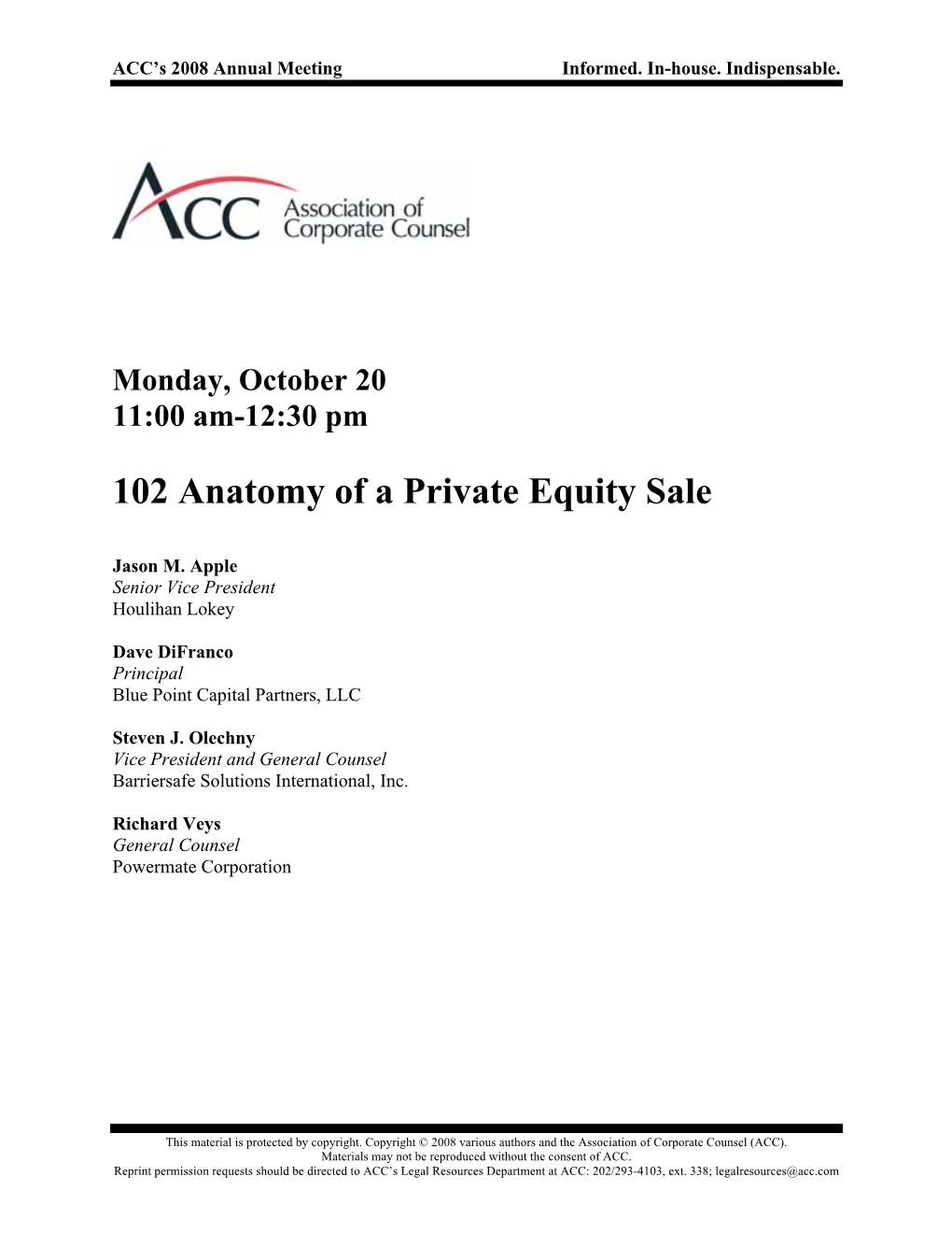 102 Anatomy of a Private Equity Sale