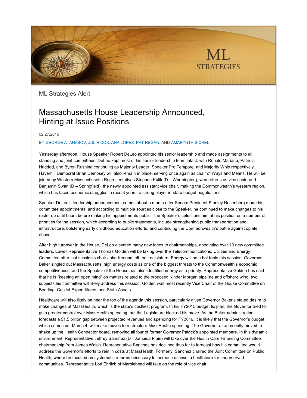 Our Recent Alert on House Leadership