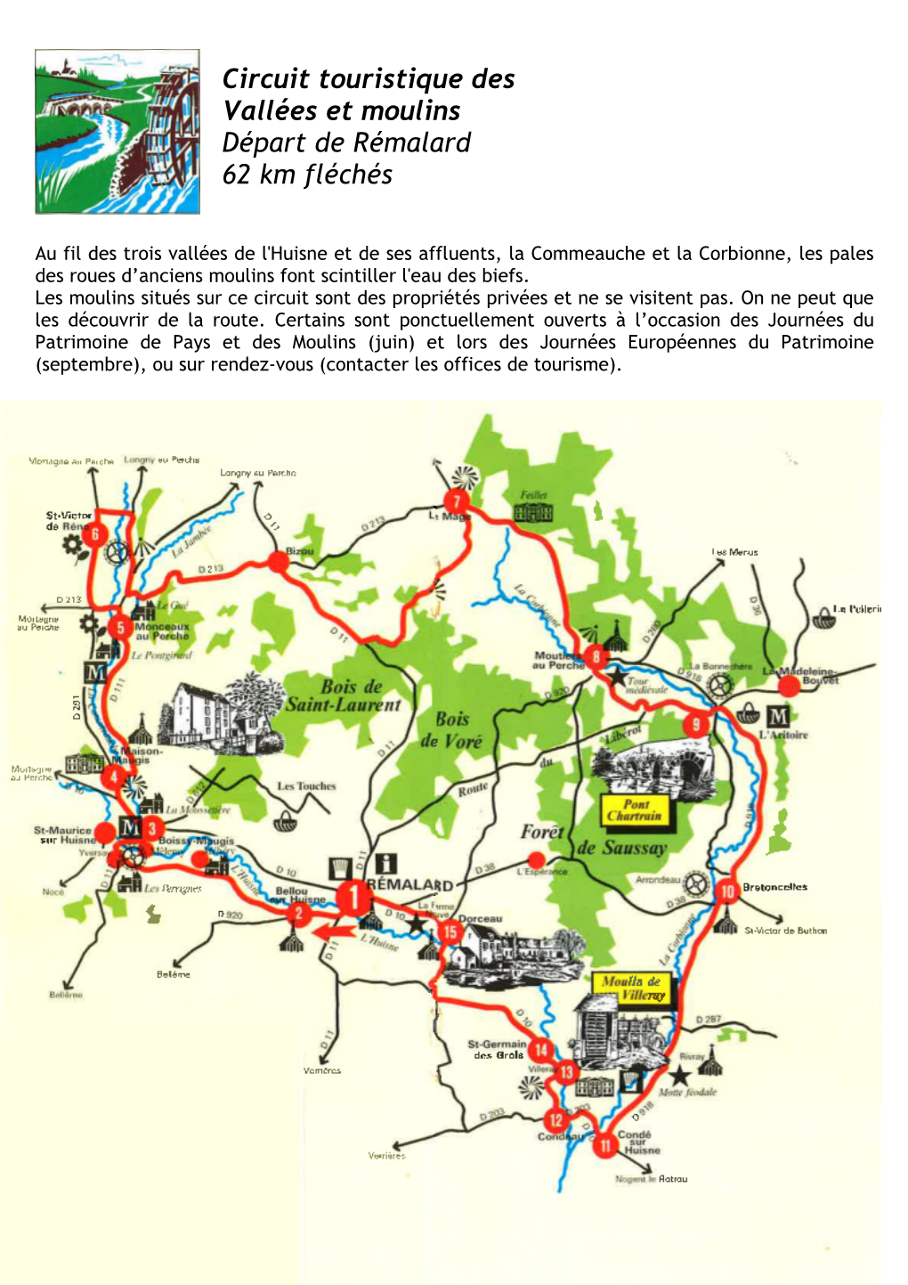 Circuit Touristique Des Vallées Et Moulins Départ De Rémalard 62 Km Fléchés