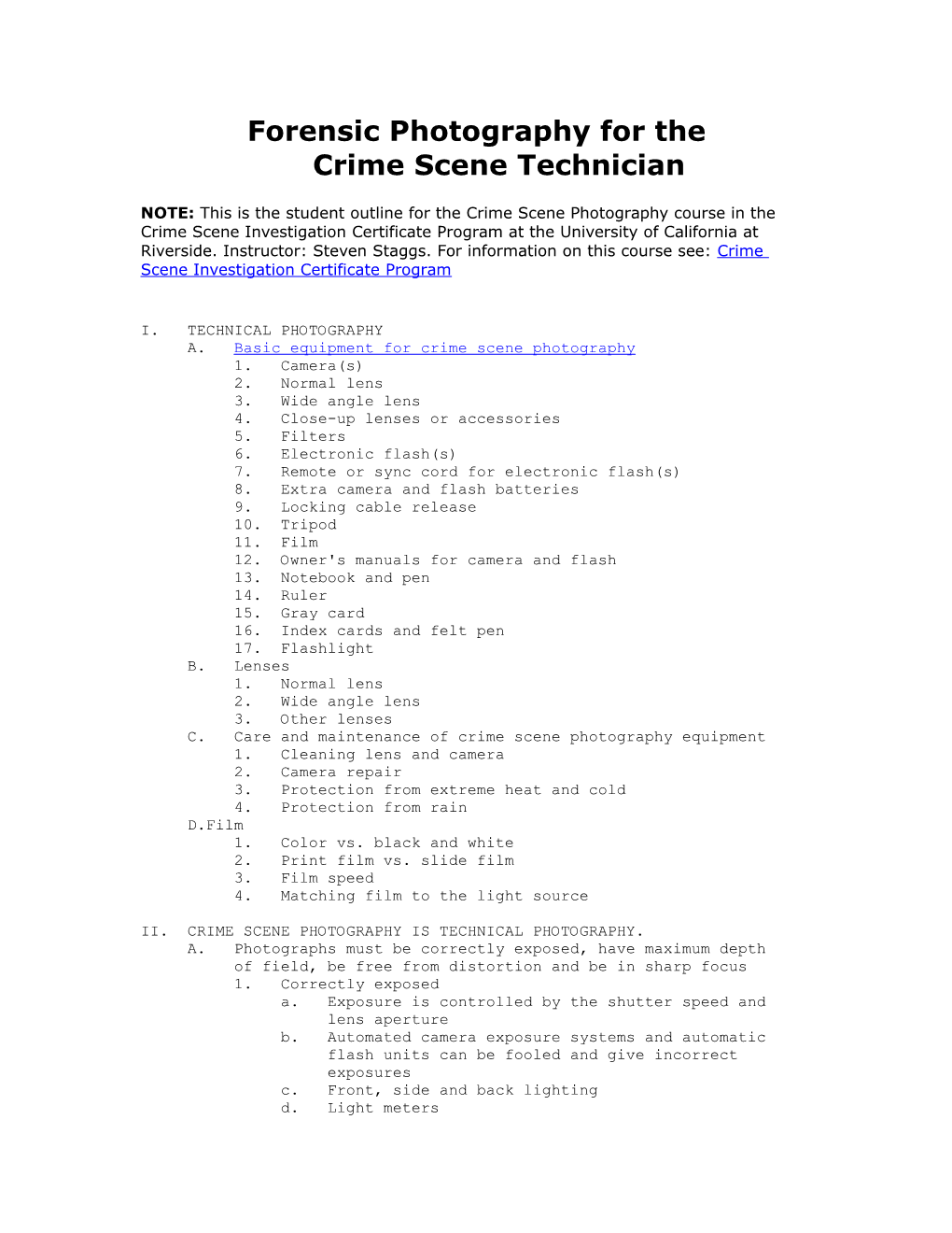 Forensic Photography for the Crime Scene Technician