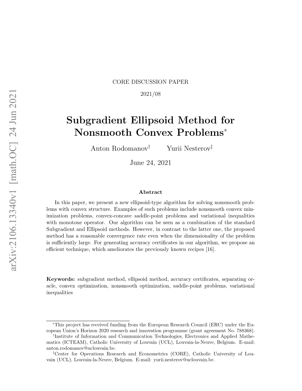 Subgradient Ellipsoid Method for Nonsmooth Convex Problems