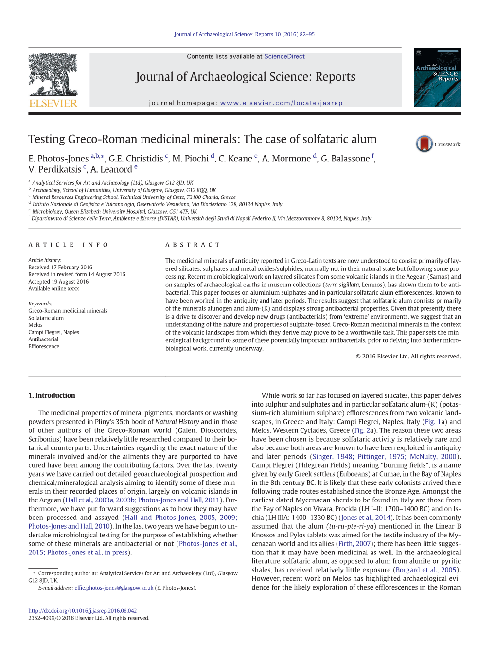 Testing Greco-Roman Medicinal Minerals: the Case of Solfataric Alum