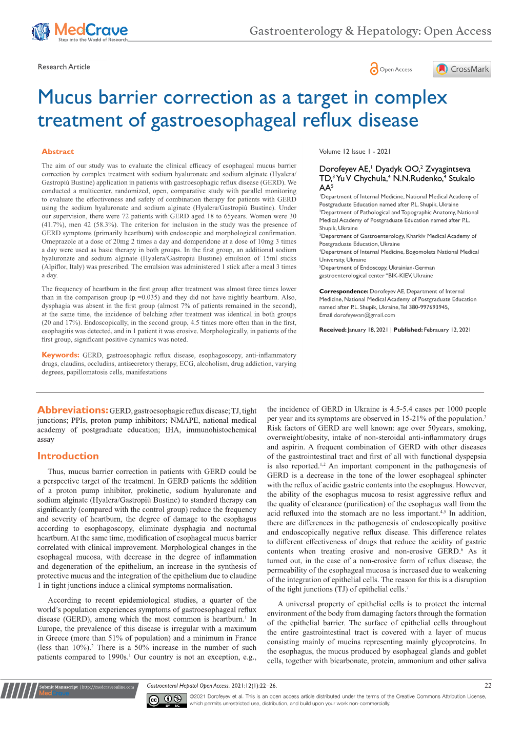 Mucus Barrier Correction As a Target in Complex Treatment of Gastroesophageal Reflux Disease
