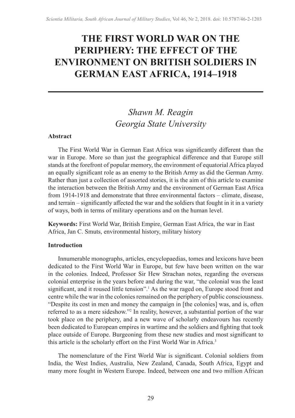 The First World War on the Periphery: the Effect of the Environment on British Soldiers in German East Africa, 1914–1918