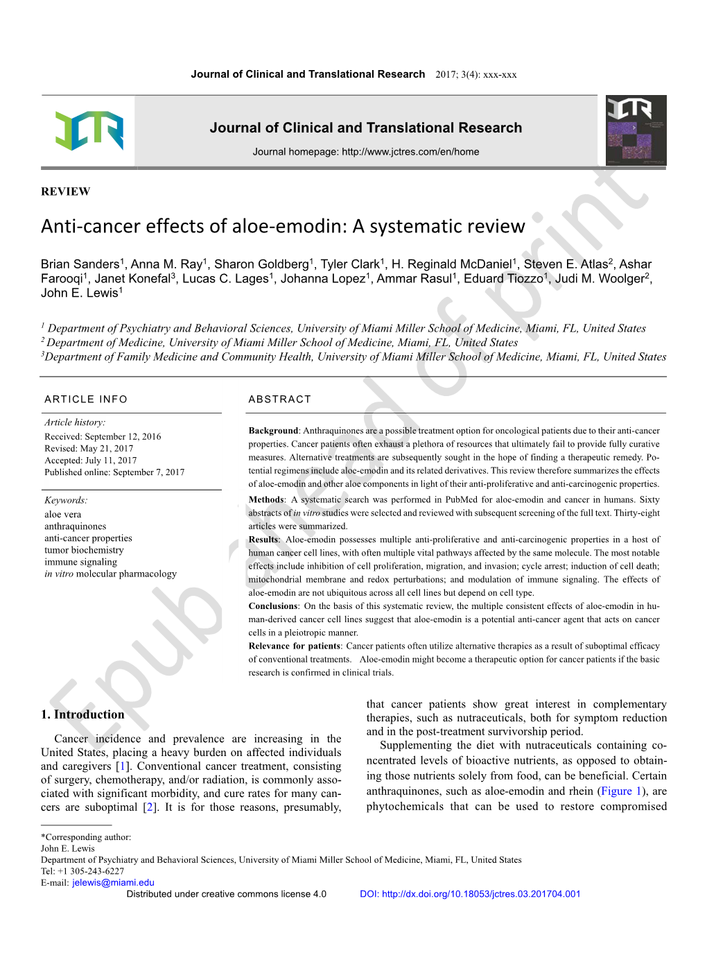 Anti-Cancer Effects of Aloe-Emodin: a Systematic Review