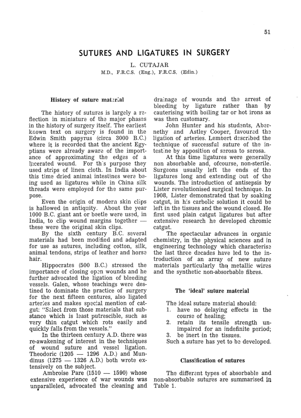 Sutures and Ligatures in Surgery L