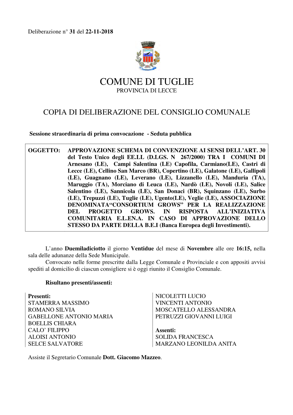 Comune Di Tuglie Provincia Di Lecce