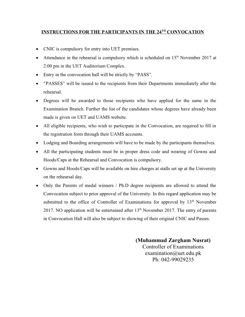 Instructions for the Participants in the 24Th Convocation