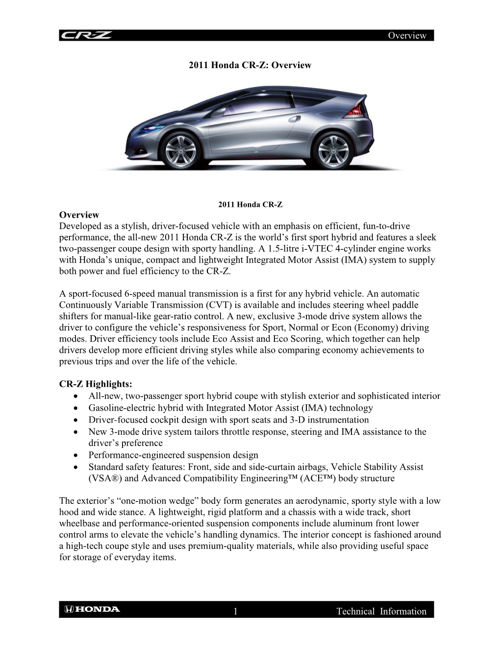 2011 Honda CR-Z: Overview