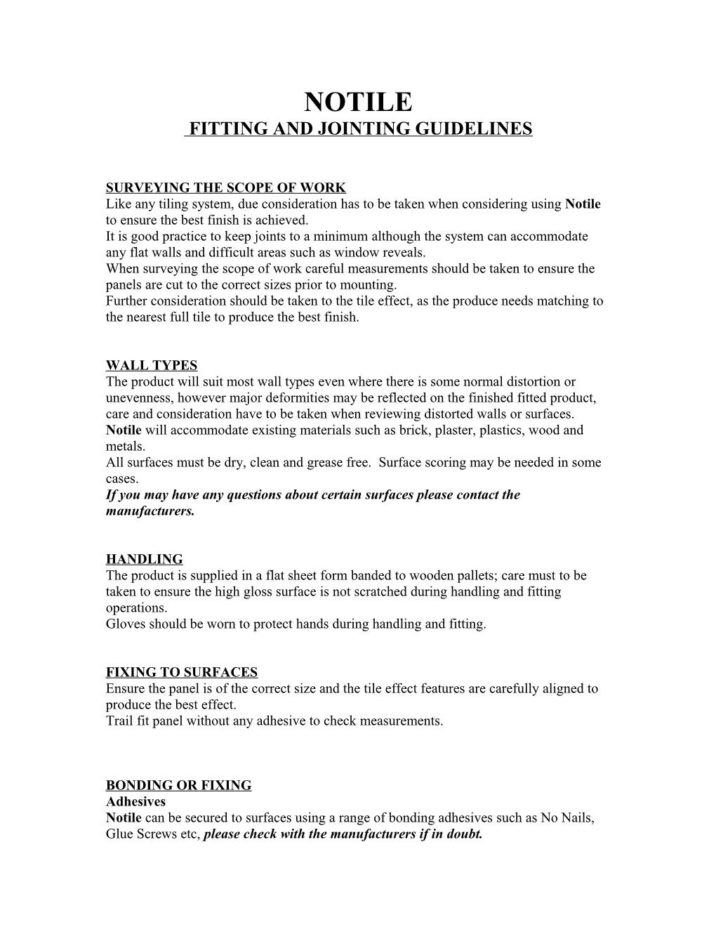 Notile Fitting and Jointing Guidelines