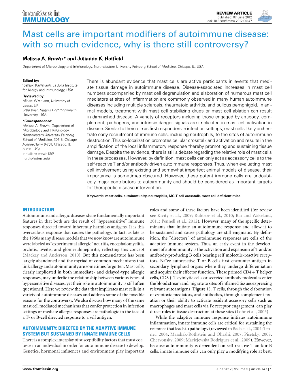 Mast Cells Are Important Modifiers of Autoimmune Disease