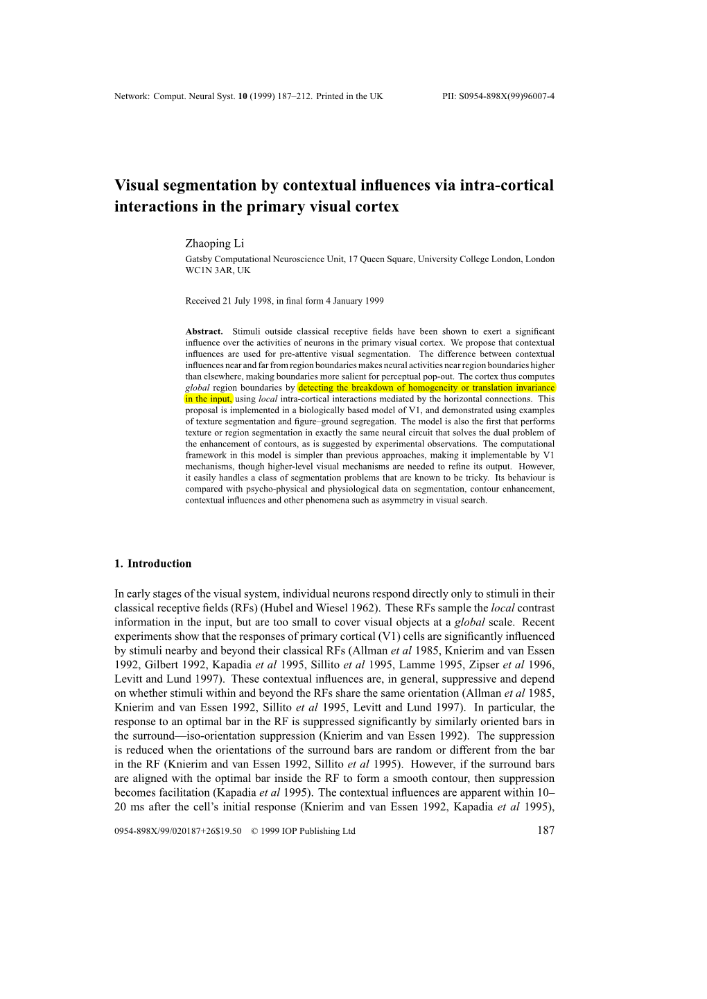 Visual Segmentation by Contextual Influences Via Intra