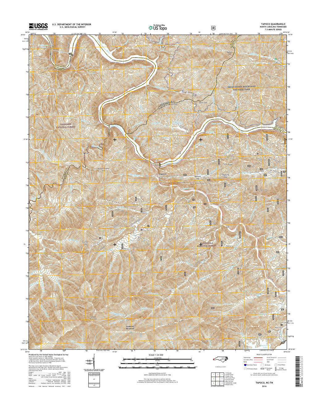 USGS 7.5-Minute Image Map for Tapoco, North Carolina