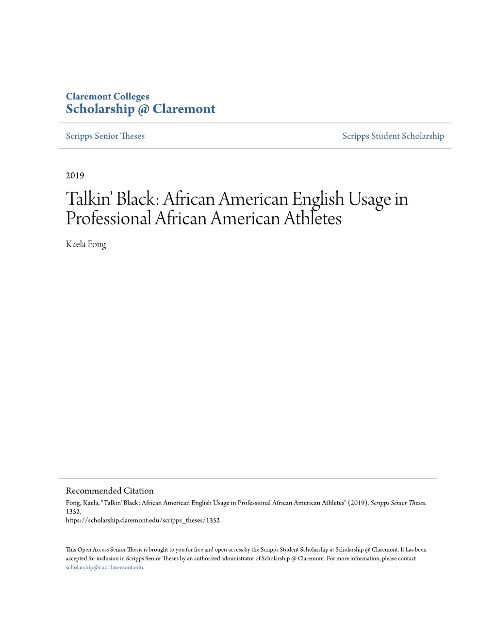 African American English Usage in Professional African American Athletes Kaela Fong