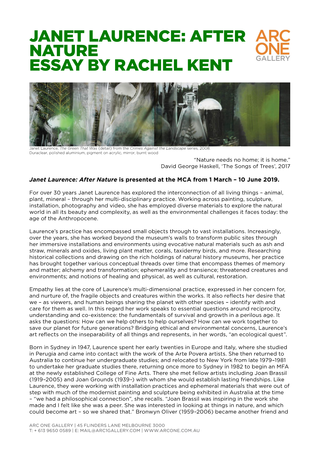 Janet Laurence: After Nature Essay by Rachel Kent