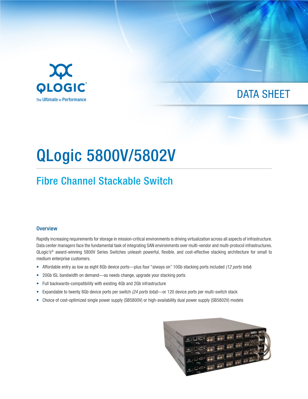 Qlogic 5800V/5802V Stackable Fibre Channel Switch Data Sheet