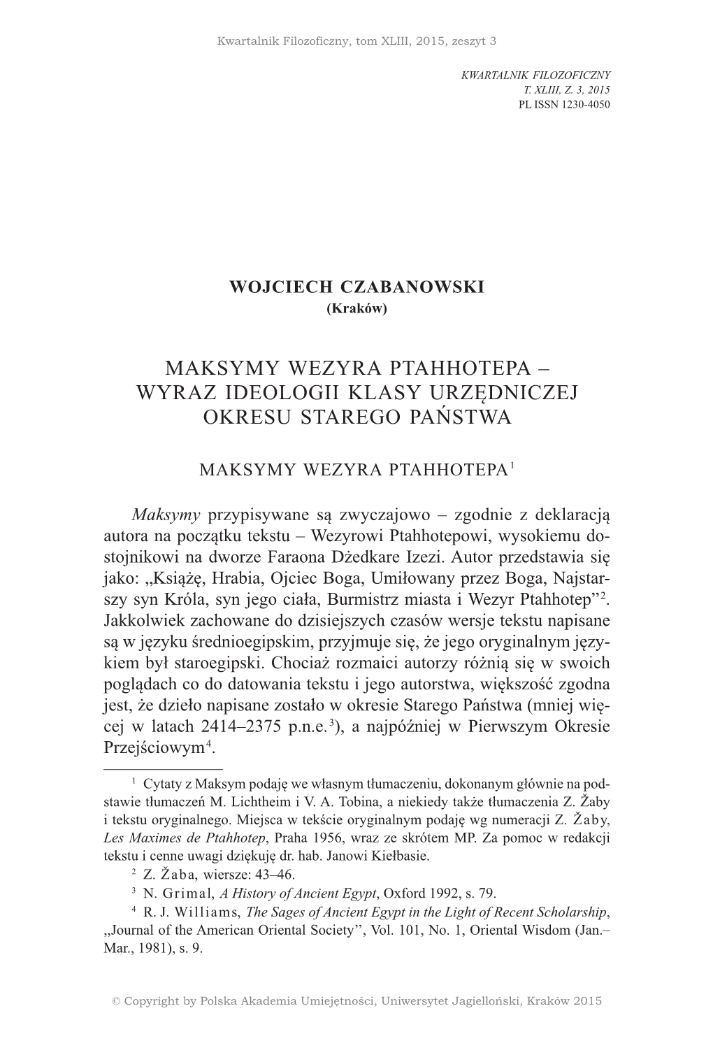 Maksymy Wezyra Ptahhotepa – Wyraz Ideologii Klasy Urzędniczej Okresu Starego Państwa