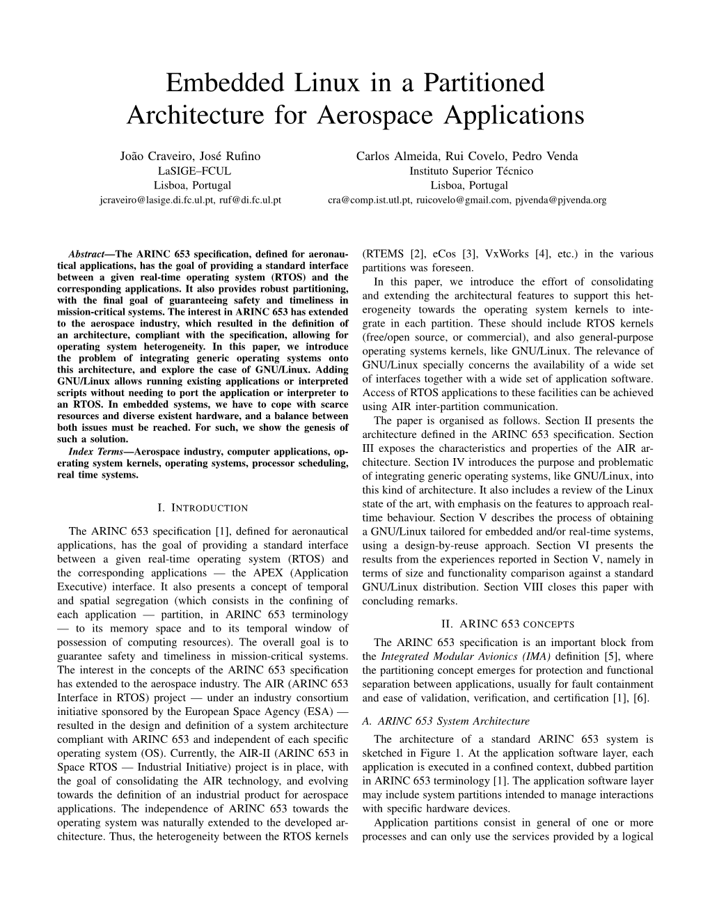 Embedded Linux in a Partitioned Architecture for Aerospace Applications