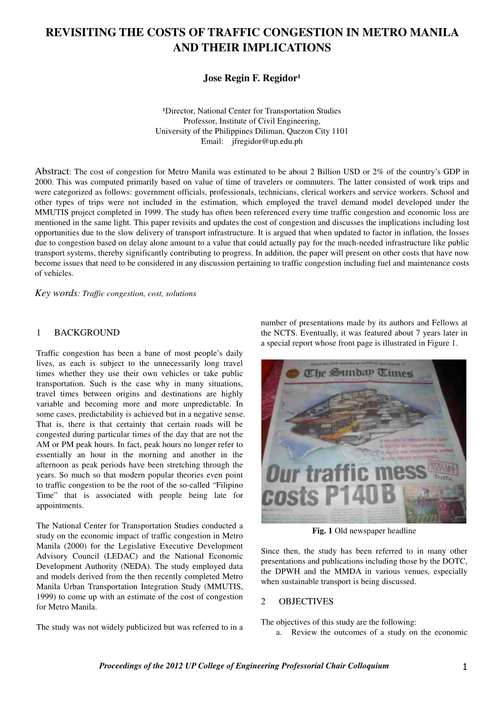 Revisiting the Costs of Traffic Congestion in Metro Manila and Their Implications