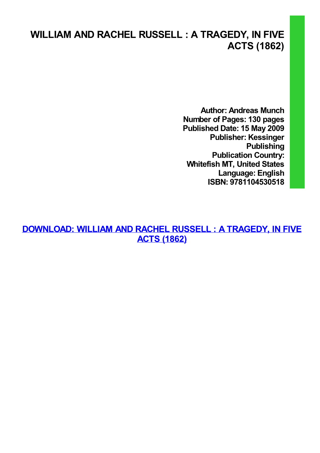 William and Rachel Russell : a Tragedy, in Five Acts (1862)