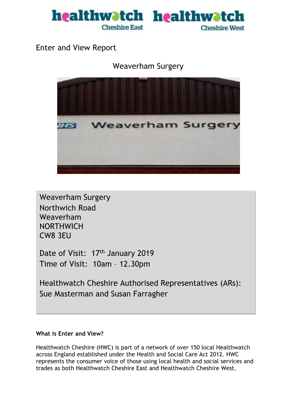 Enter and View Report Weaverham