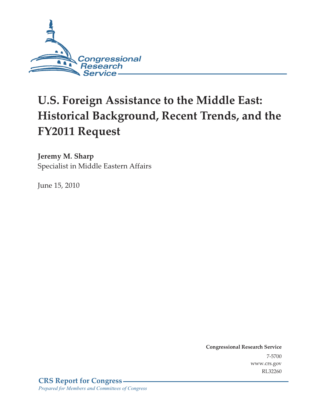 U.S. Foreign Assistance to the Middle East: Historical Background, Recent Trends, and the FY2011 Request