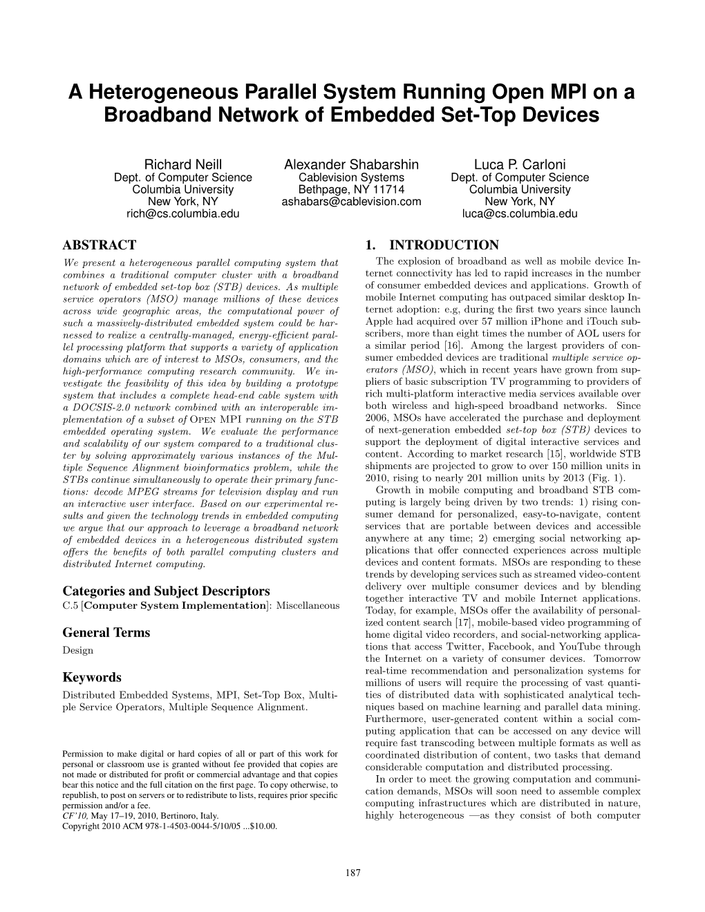 A Heterogeneous Parallel System Running Open MPI on a Broadband Network of Embedded Set-Top Devices